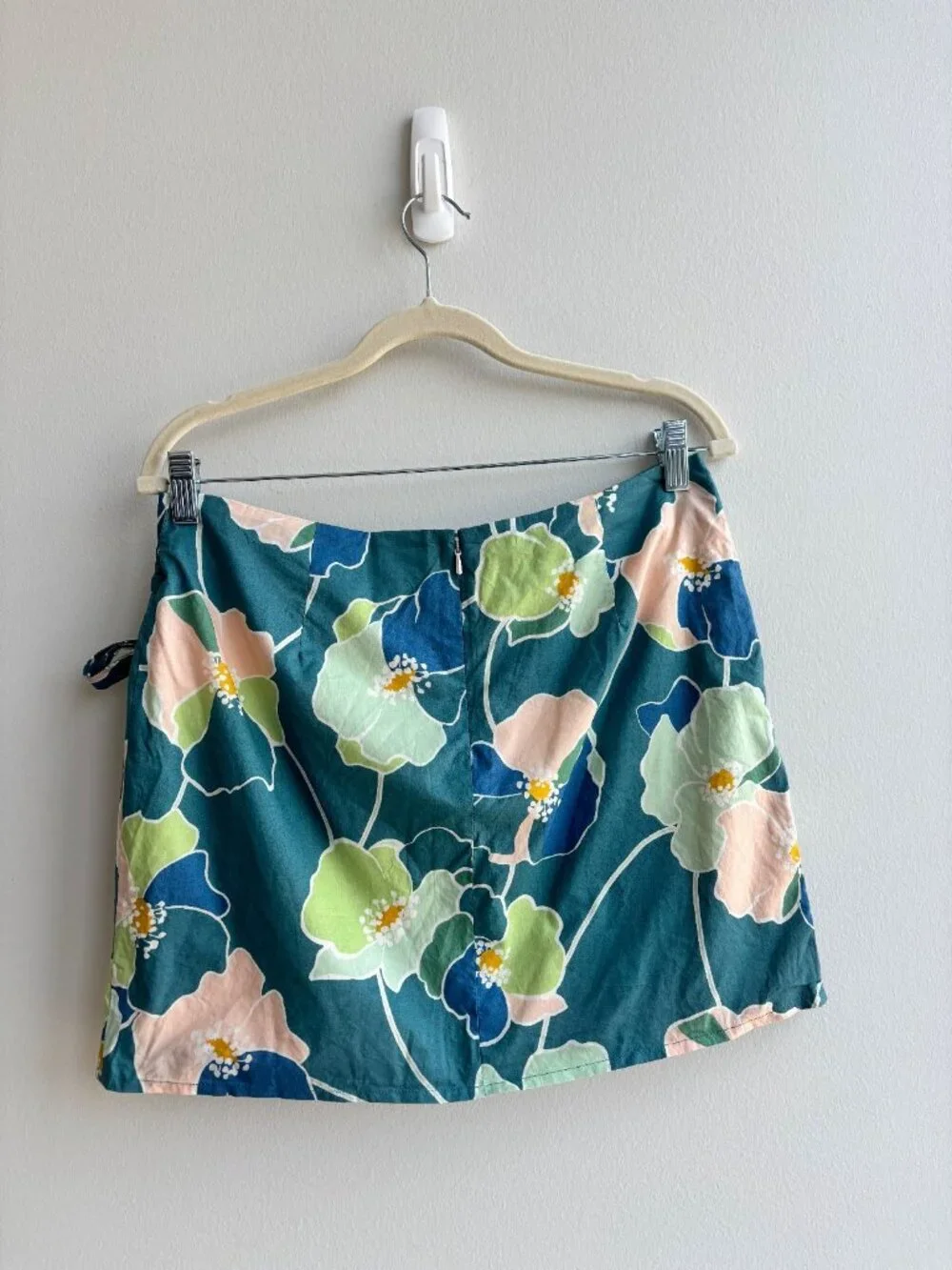 Sézane Pacome Wrap Mini Skirt | Teal Botanical Floral Print | FR 40 / US 8